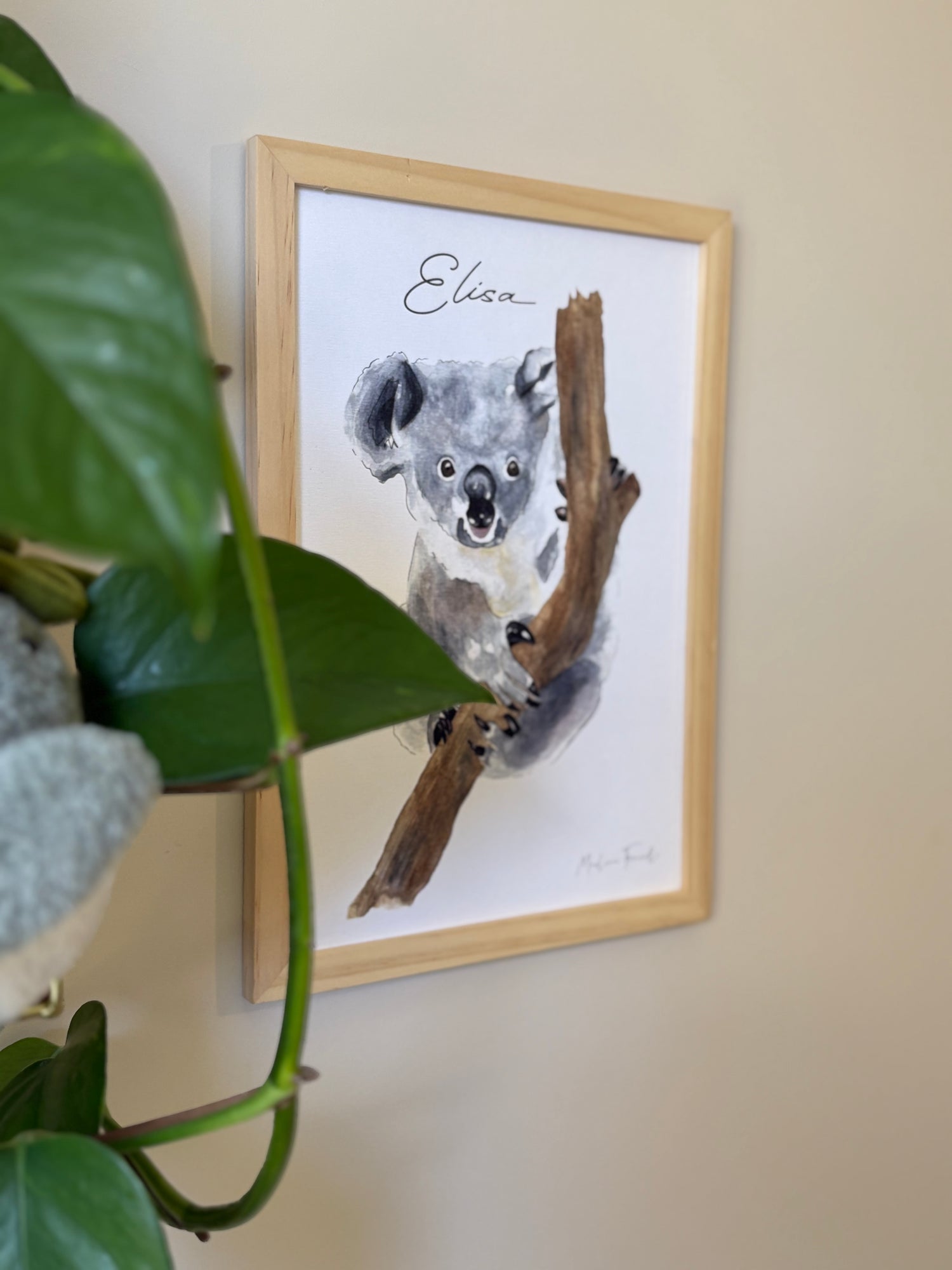 Affiche aquarelle d'un koala à personnaliser avec un prénom idéal pour la décoration murale d'une chambre d'enfant 