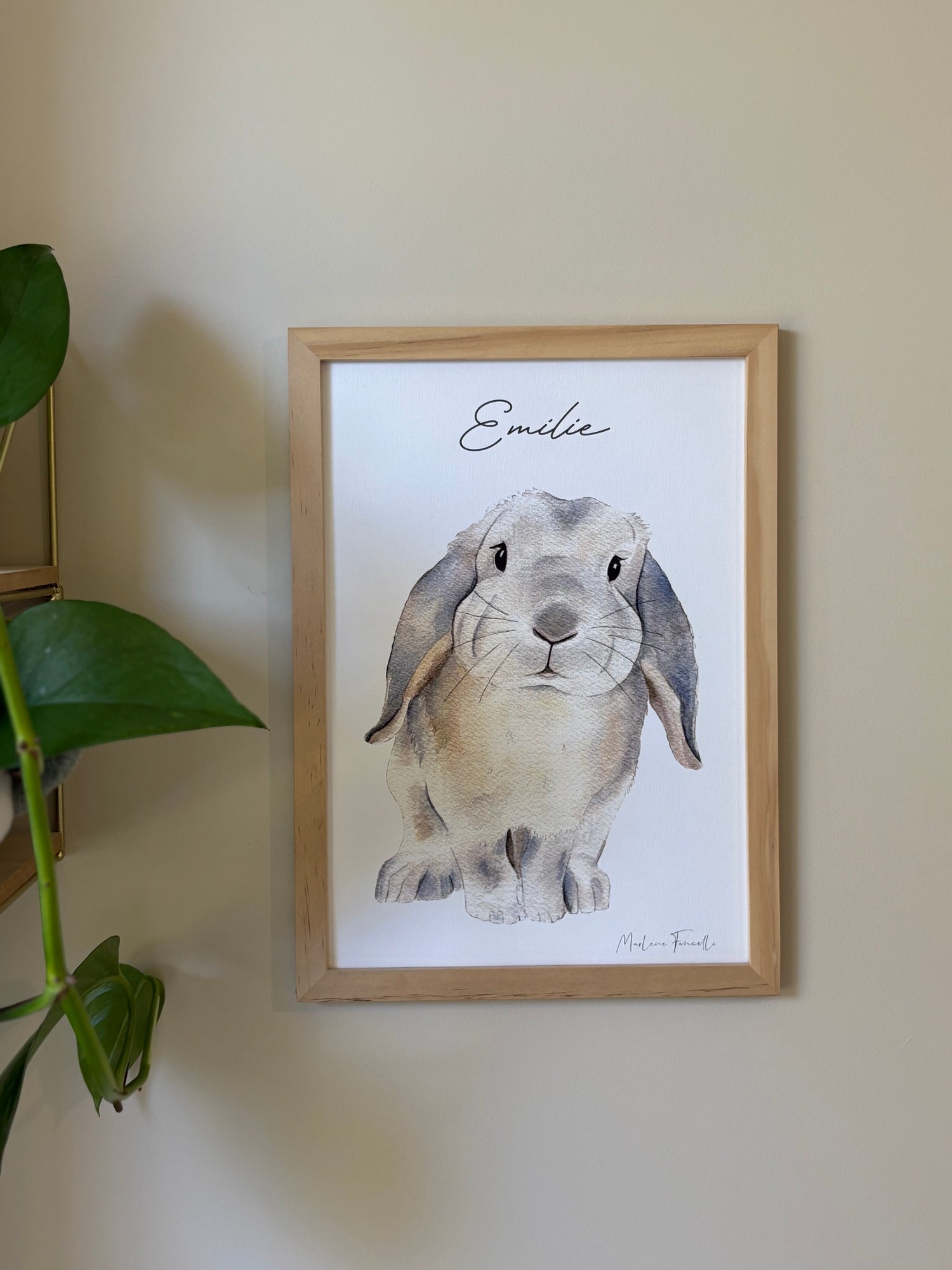 Illustration lapin bélier à personnaliser avec un prénom idéal pour la décoration murale d'une chambre d'enfant 