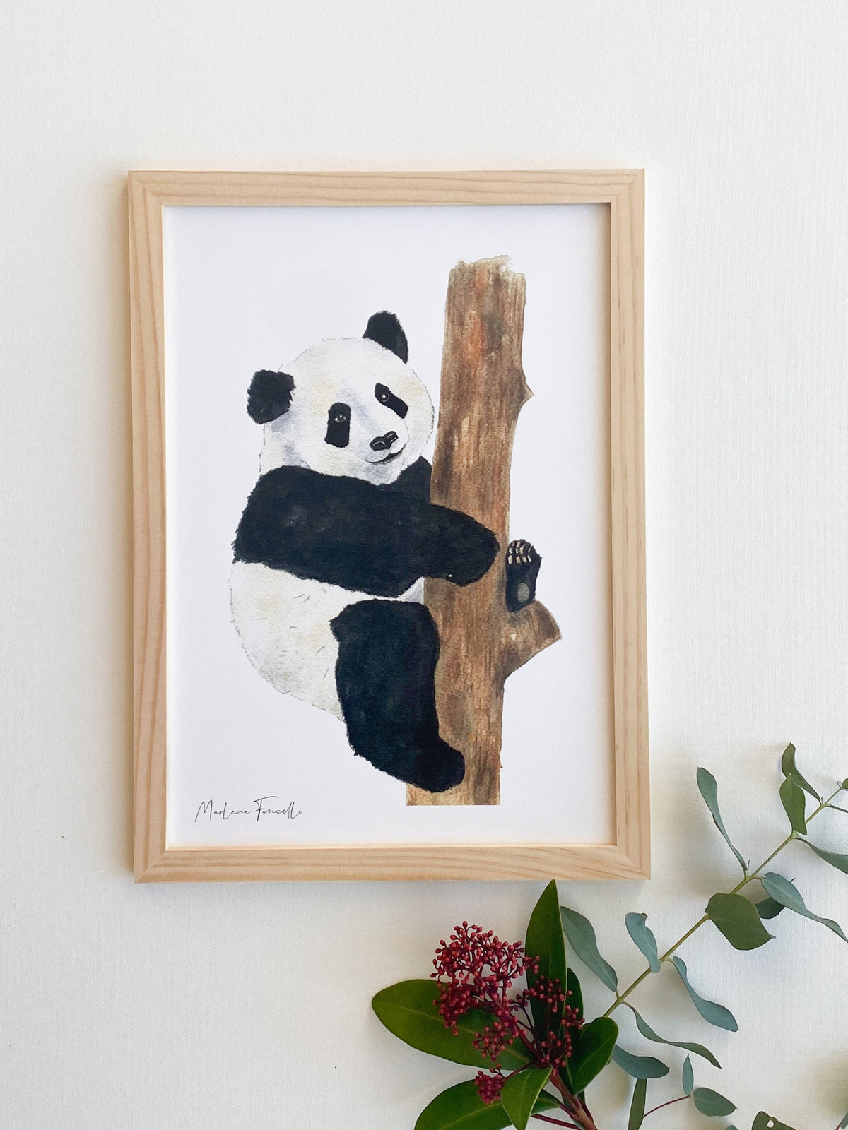 Cadre illustration aquarelle Panda pour une chambre sur le thème de la savane