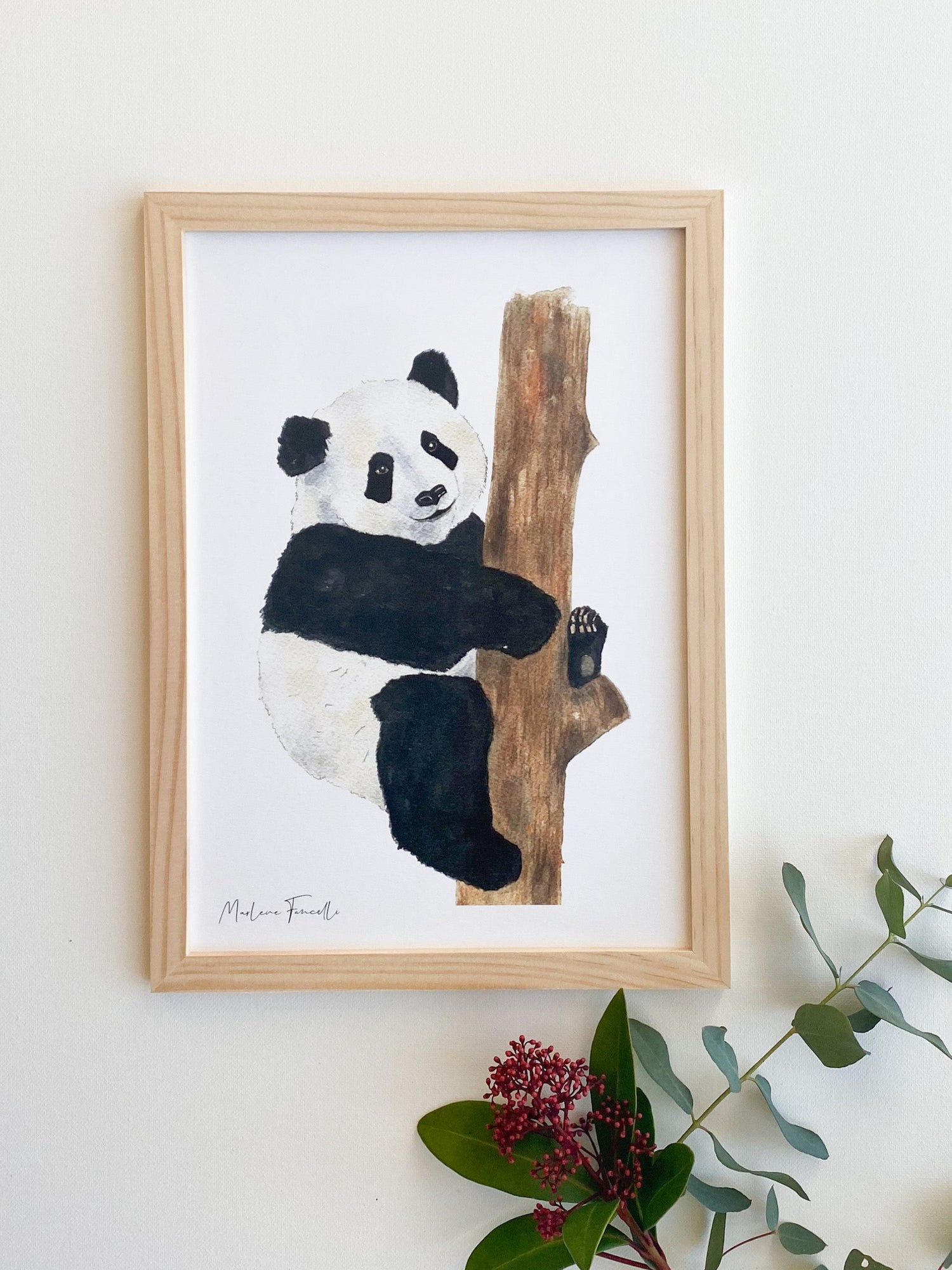 Cadre illustration aquarelle Panda pour une chambre sur le thème de la savane