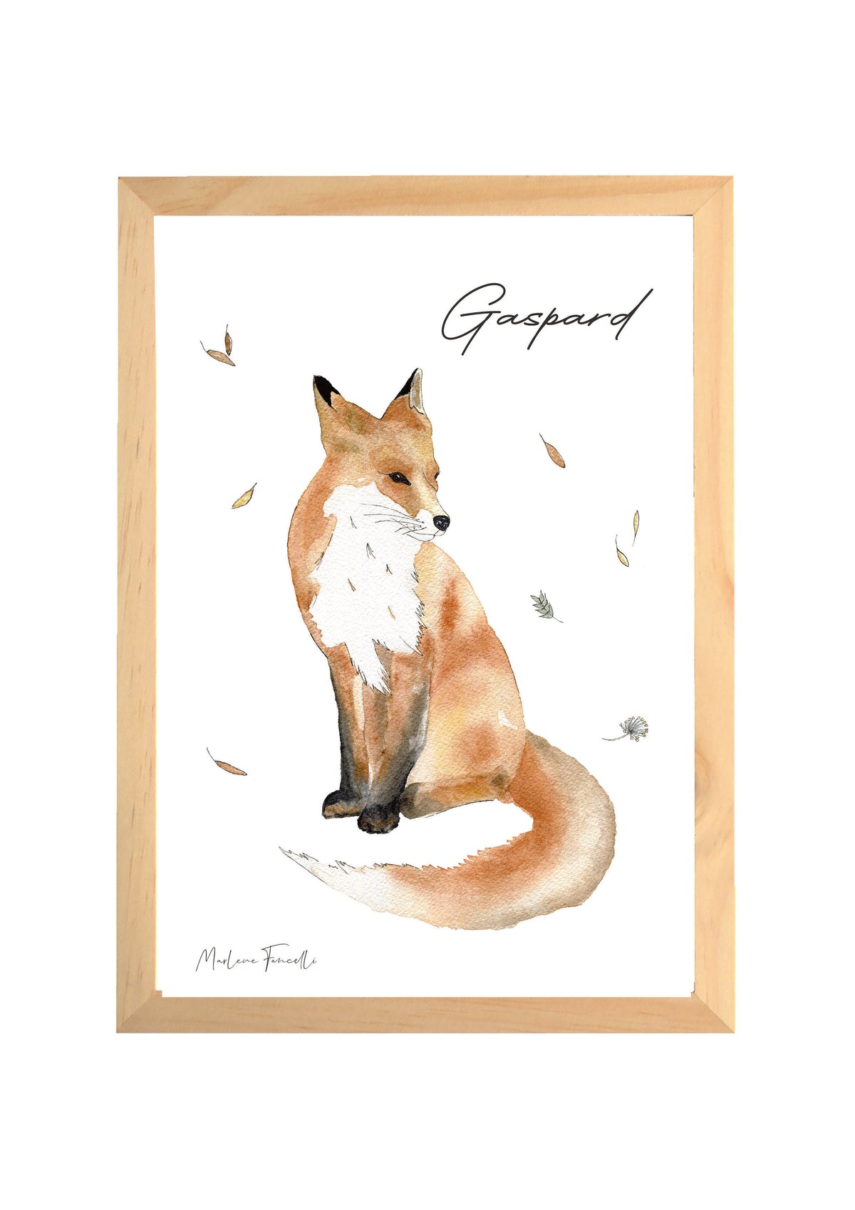 Poster aquarelle d'un renard  à personnaliser avec le prénom d'un enfant pour une décoration murale sur le thème de la forêt pour une chambre d'enfant.