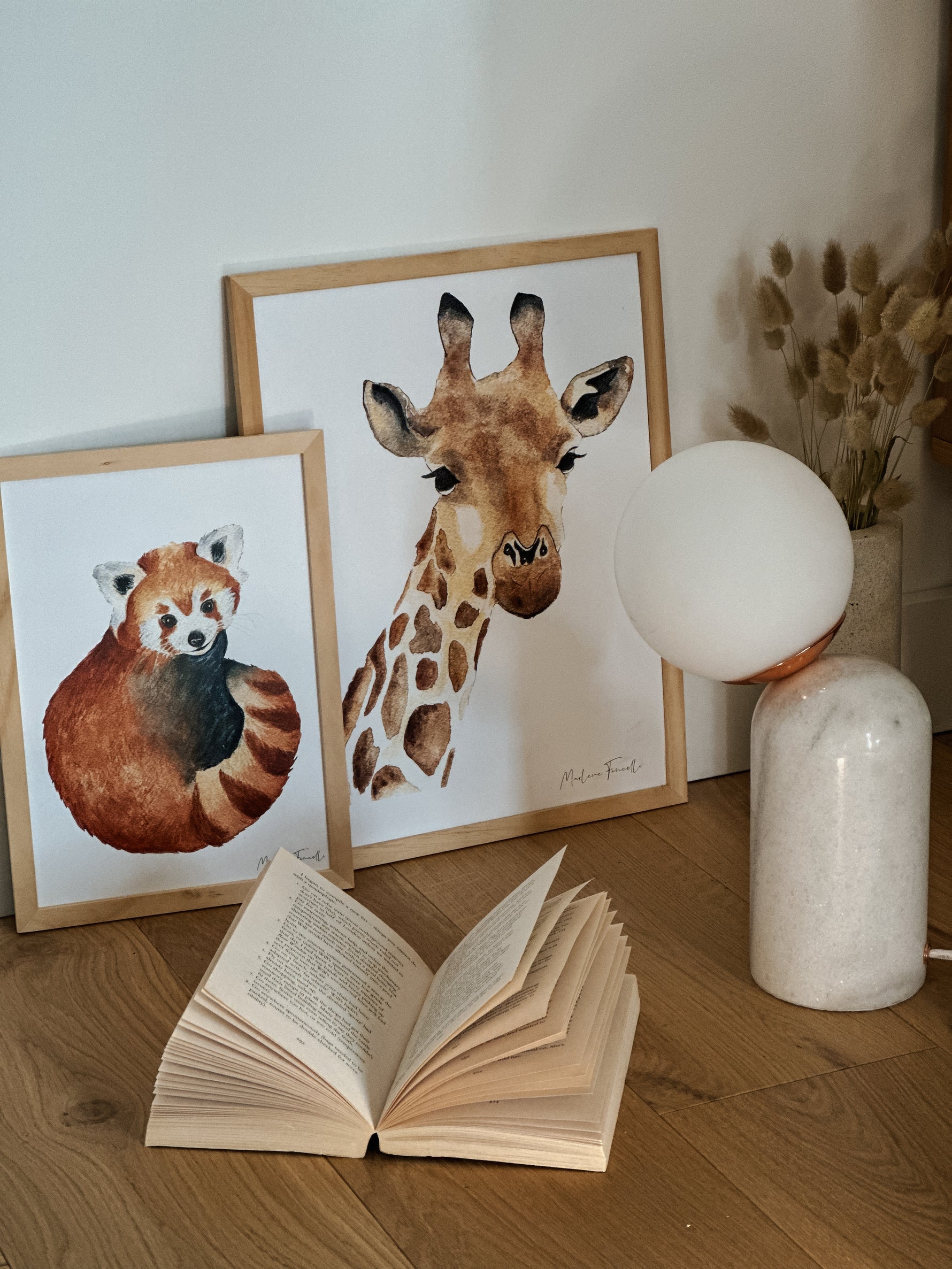 Décoration murale panda roux peinte à l’aquarelle