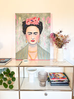 Peinture originale portrait féminin Frida Kahlo expressif