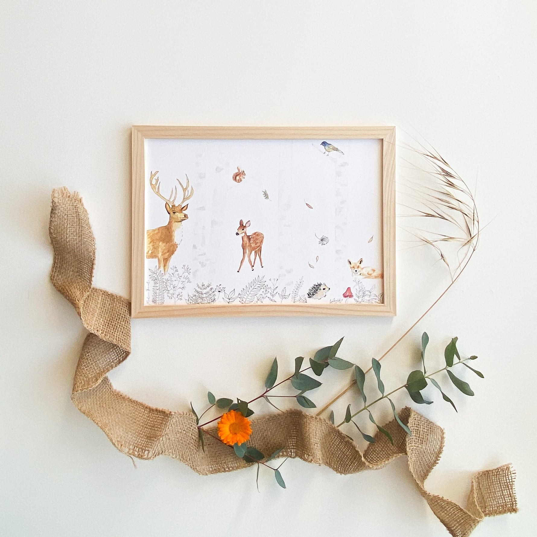 poster animaux forêt illustration aquarelle enfant