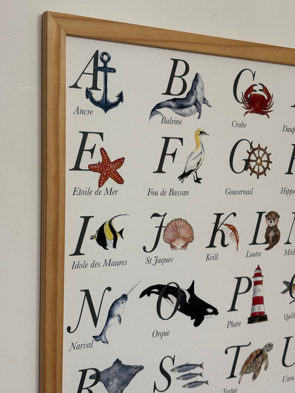 Décoration murale chambre enfant thème océan avec abécédaire illustré à l’aquarelle