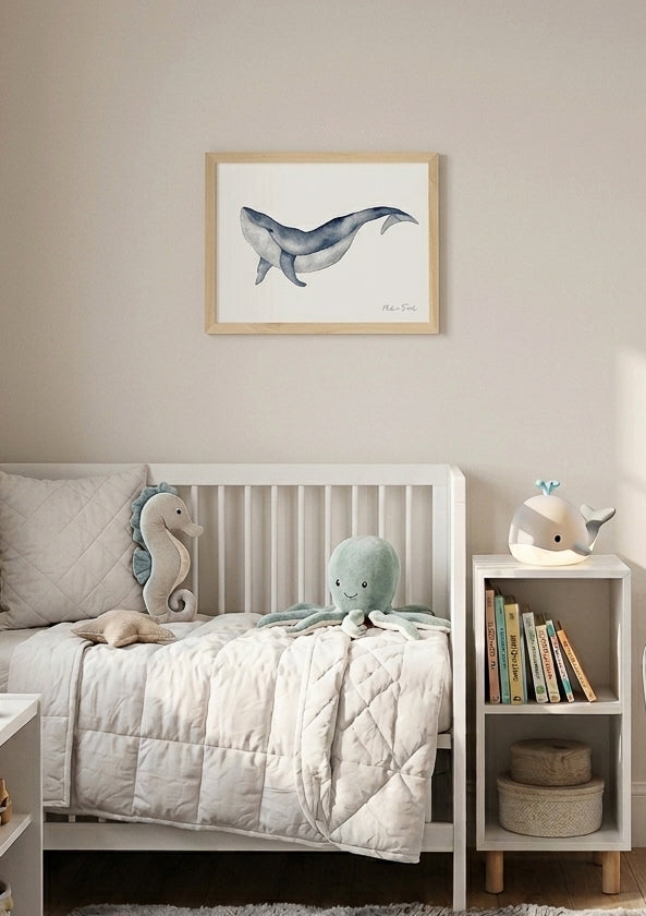 Affiche baleine bleue chambre enfant theme océan et mer