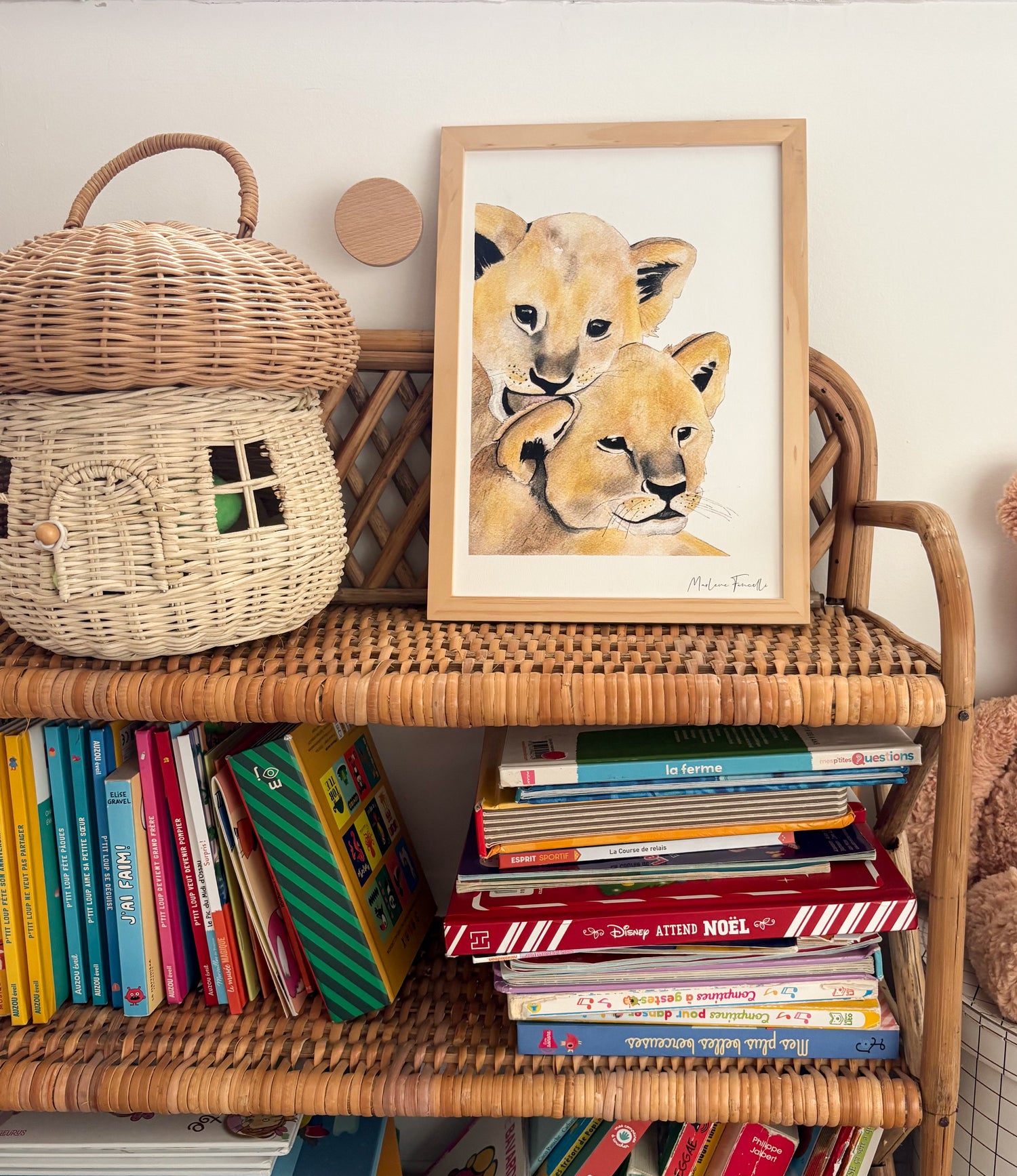 Poster deux lionceaux savane chambre enfant