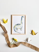 Poster dinosaure diplodocus illustration aquarelle cadre bois chambre enfant