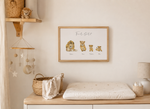 Affiche aquarelle d'une famille à personnaliser avec les prénoms parents et enfants