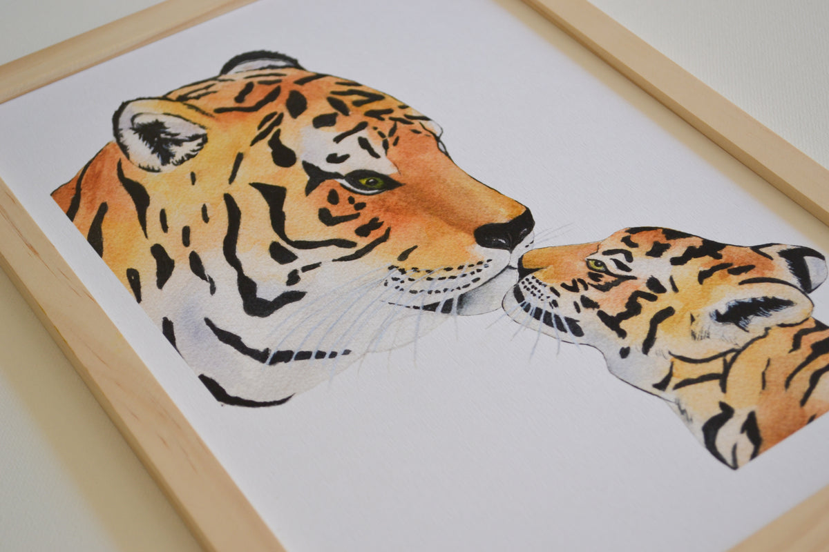 Poster famille tigre aquarelle pour chambre d’enfant