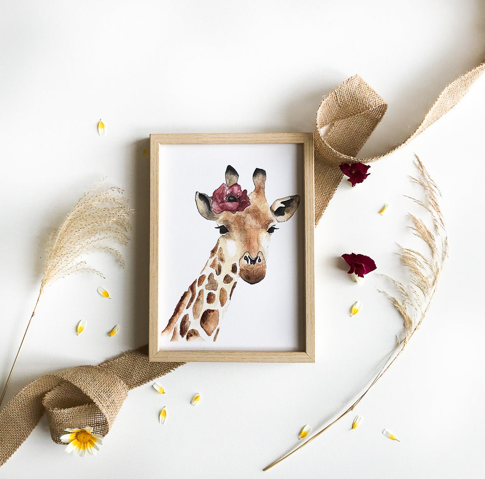 poster girafe fleur illustration douce enfant