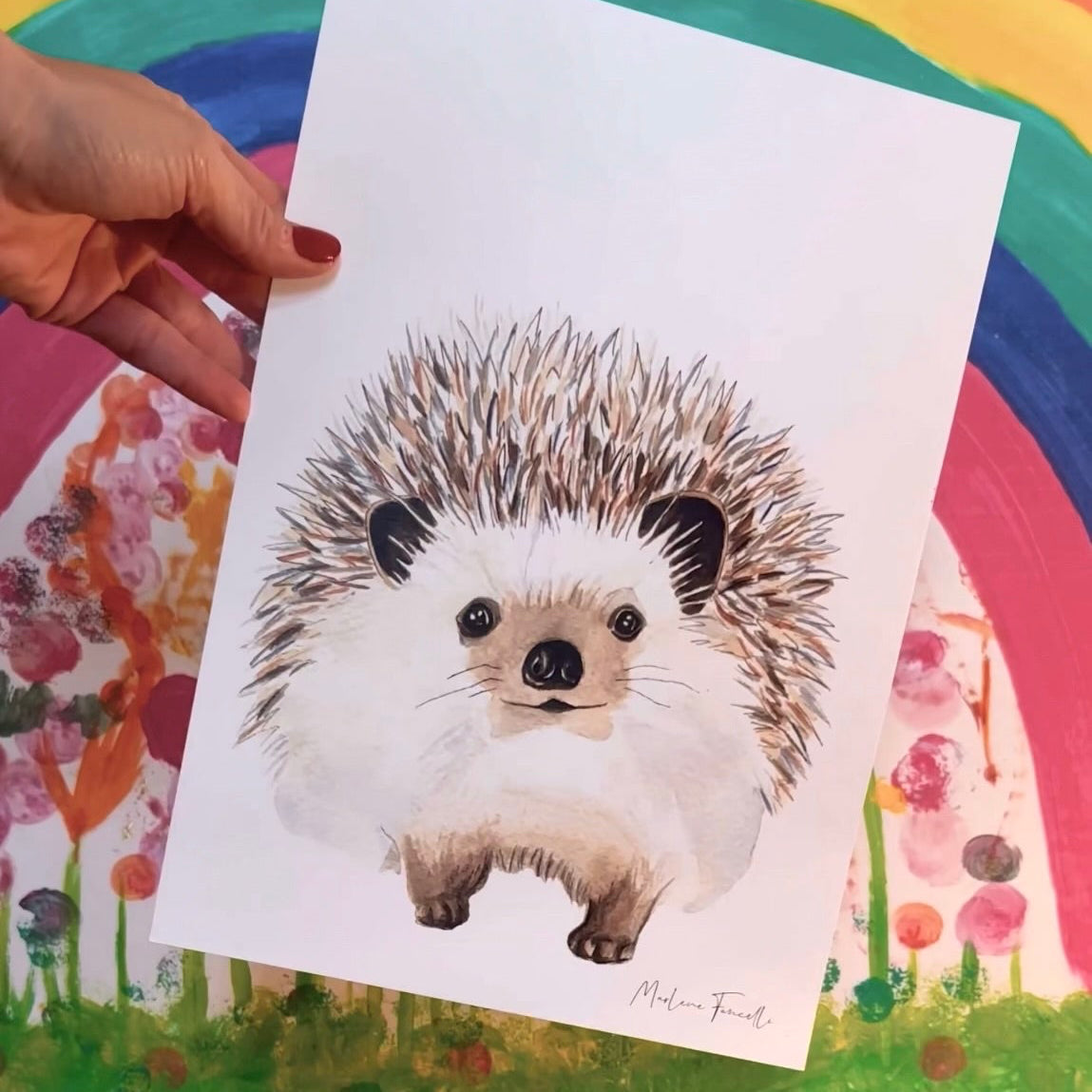 poster  aquarelle hérisson animaux forêt aquarelle pour décoration chambre enfant