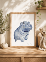 Poster hippopotame aquarelle pour décoration chambre bébé thème océan