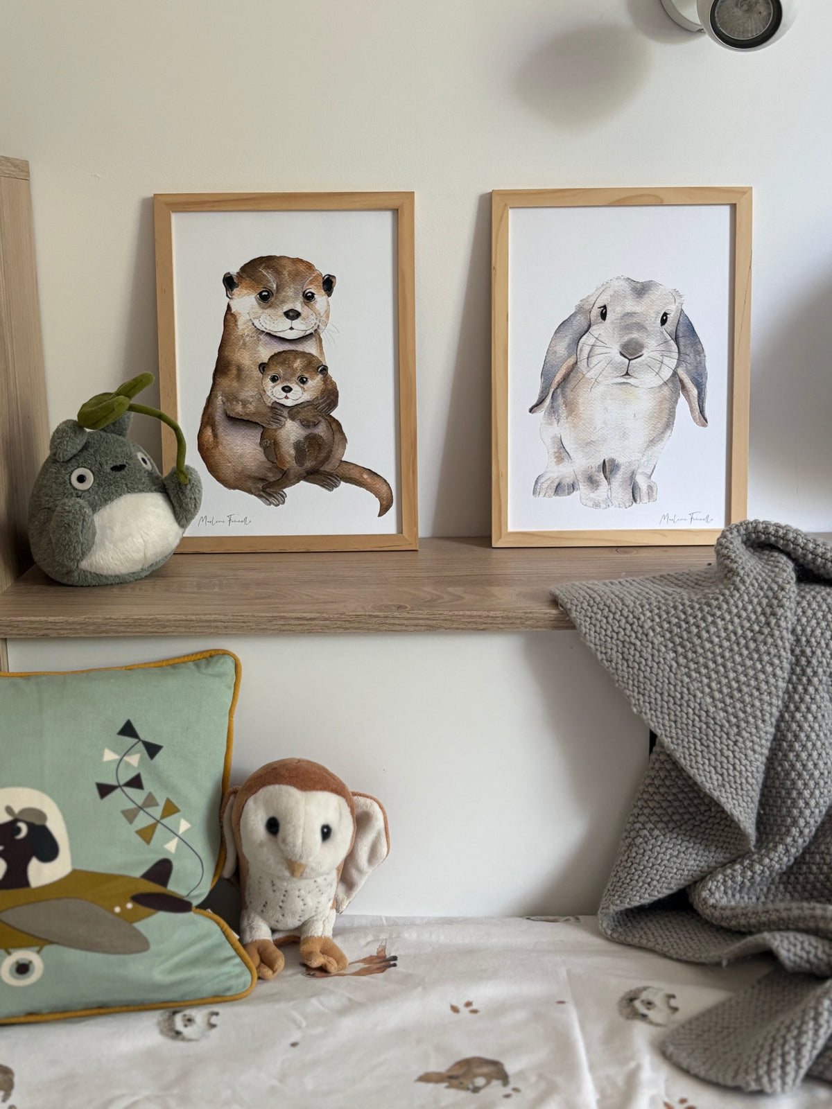 Poster lapin bélier & loutres aquarelle pour chambre d’enfant