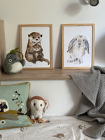 Poster lapin bélier & loutres aquarelle pour chambre d’enfant