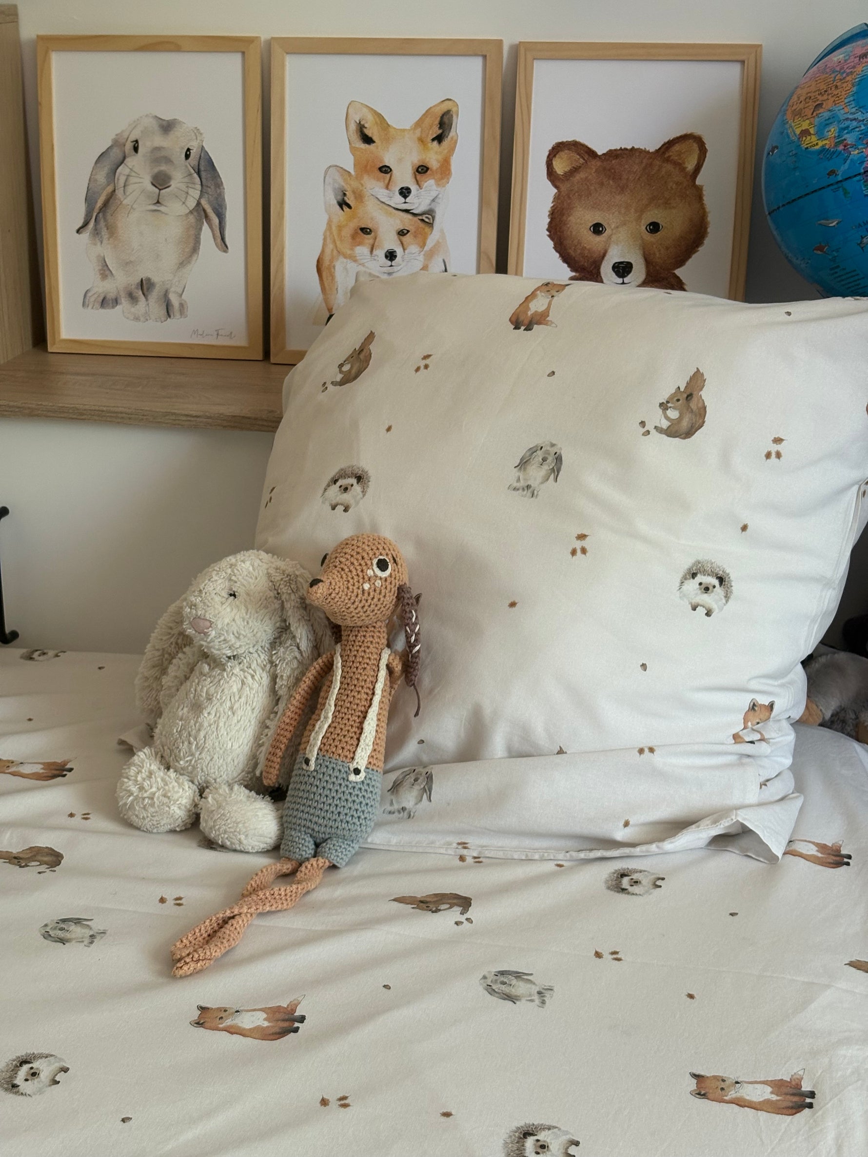 Affiche aquarelle décoration chambre enfant ourson renard et lapin bélier