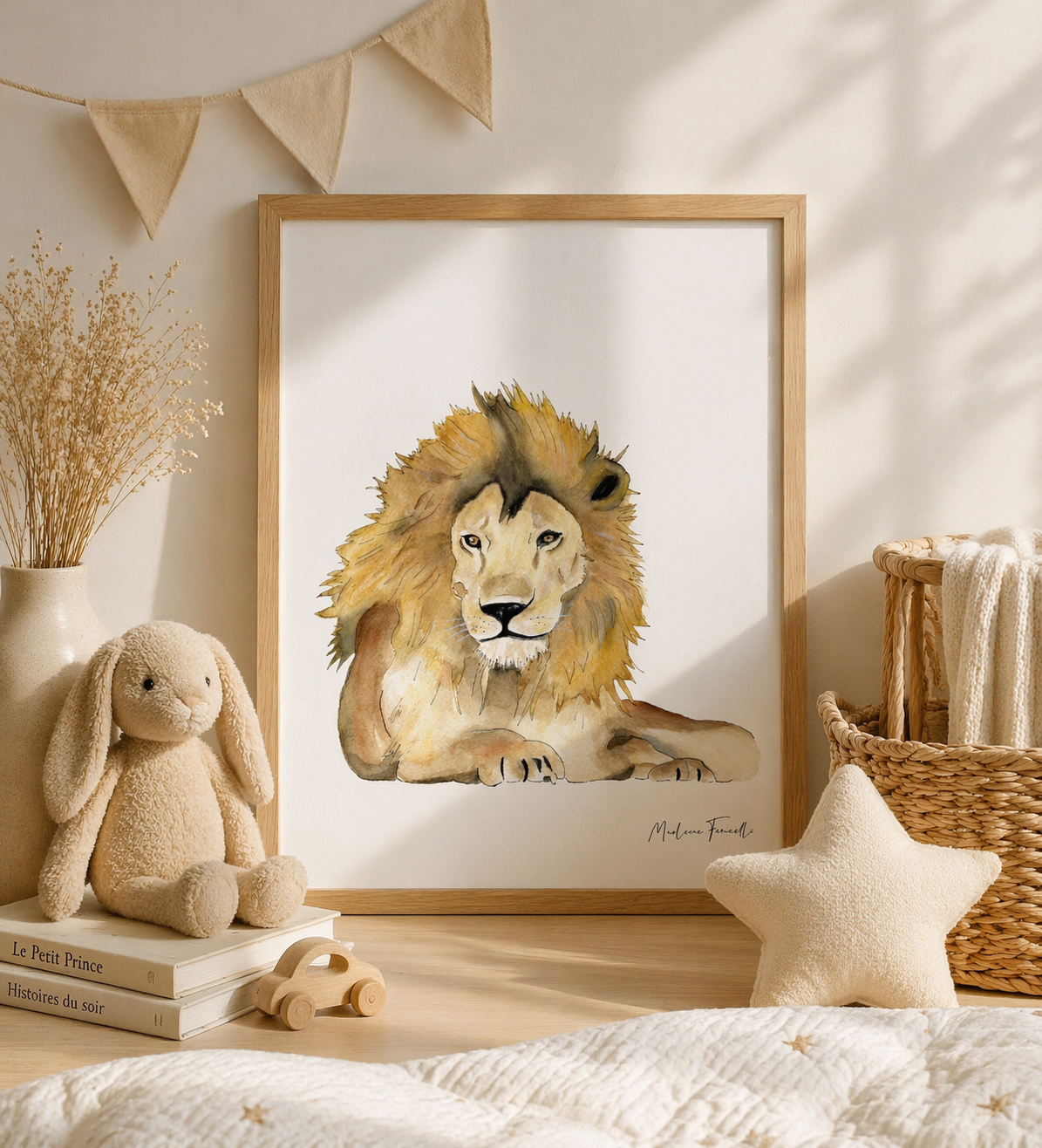 Poster lion pour décoration chambre bébé sur le thème de la savane 