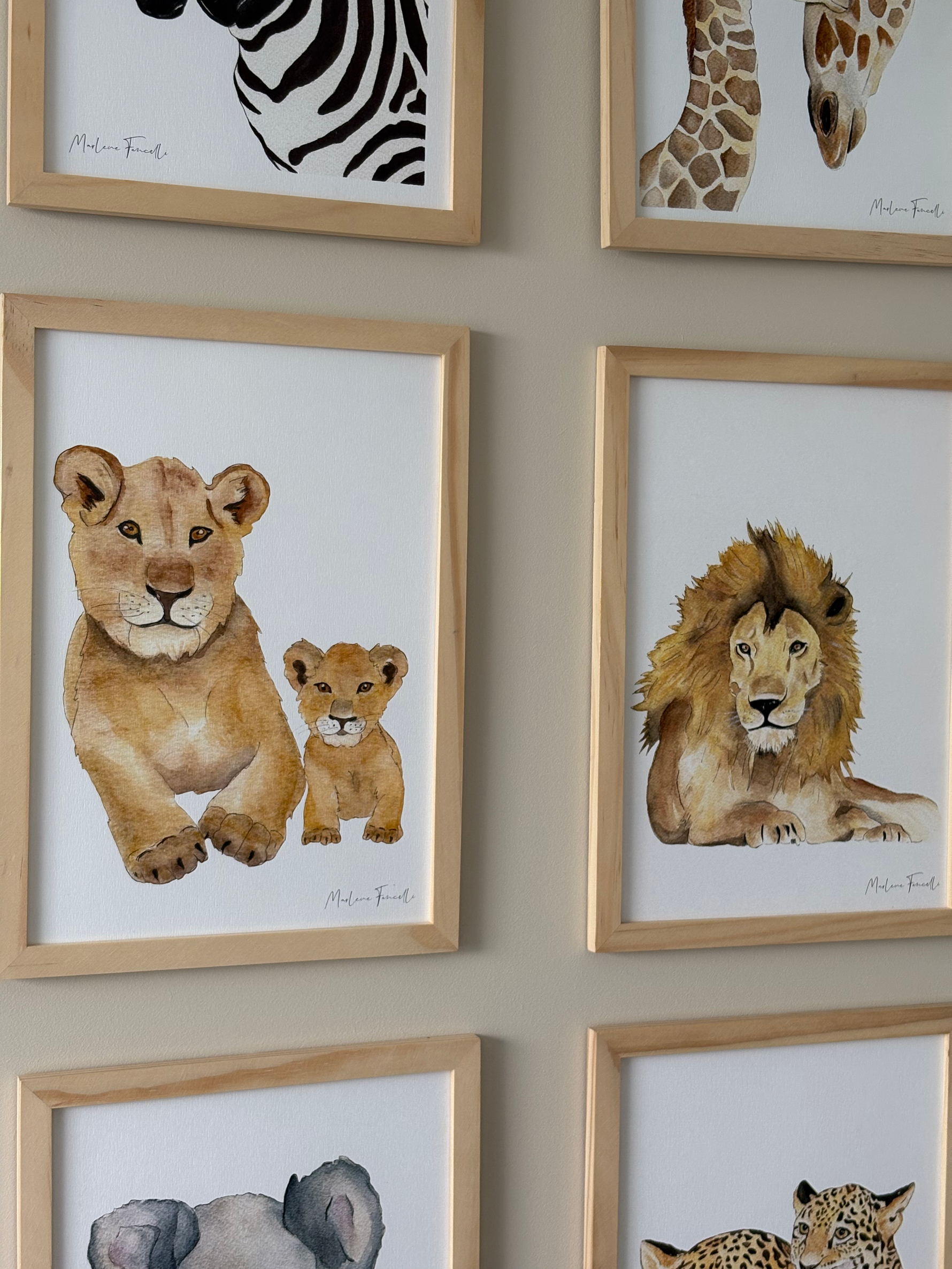 Poster lionne lionceau illustration savane chambre enfant
