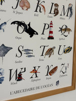 Poster abécédaire animaux marins aquarelle pour décoration murale thème mer bébé