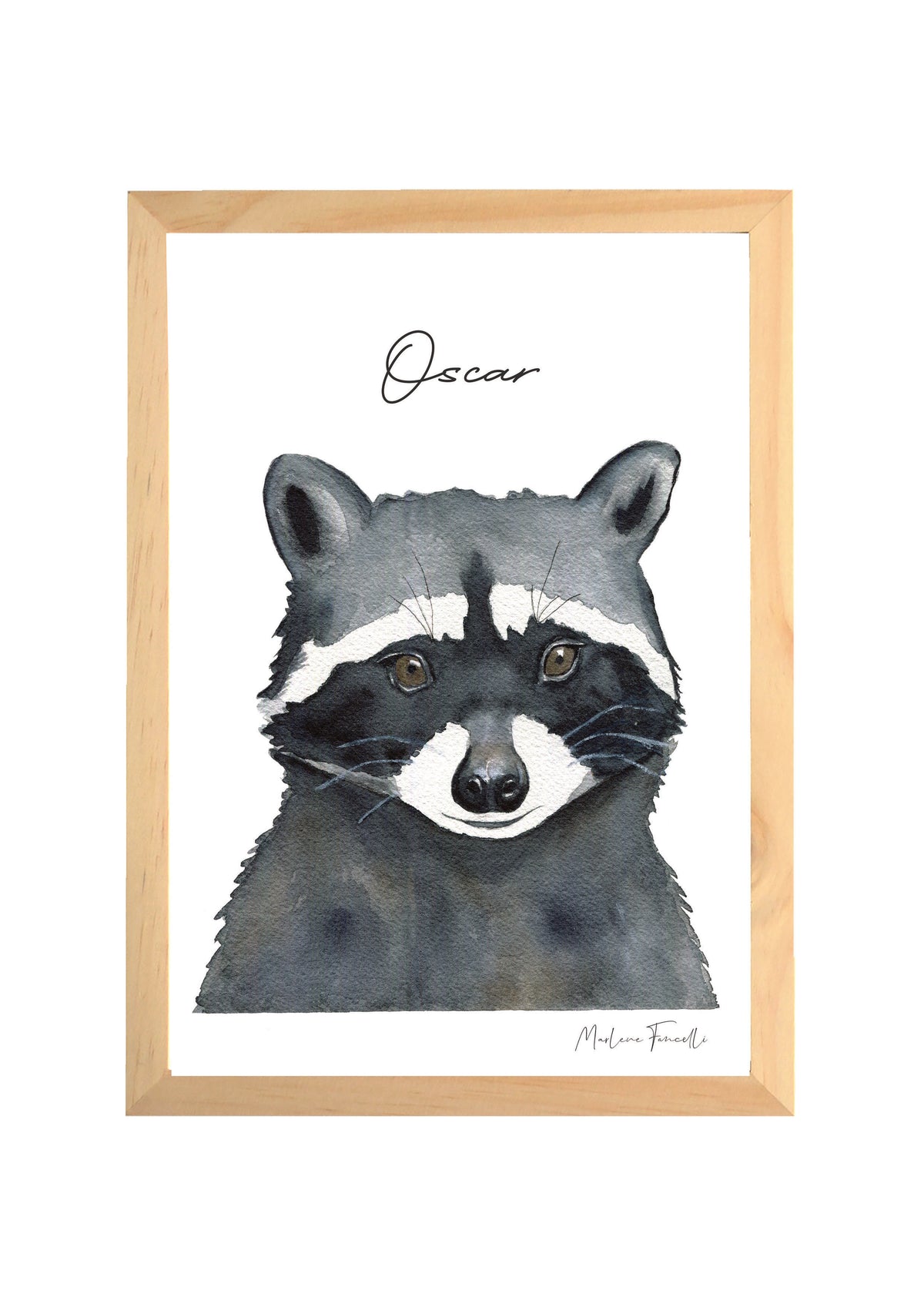 Affiche aquarelle raton laveur à personnaliser pour décorer une chambre enfant