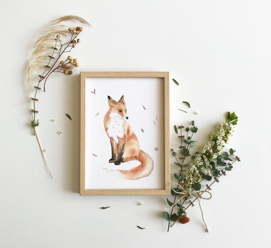 Poster renard aquarelle pour décoration murale enfant