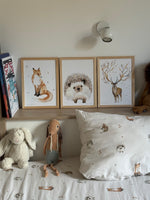 poster renard poétique entouré de feuilles aquarelle