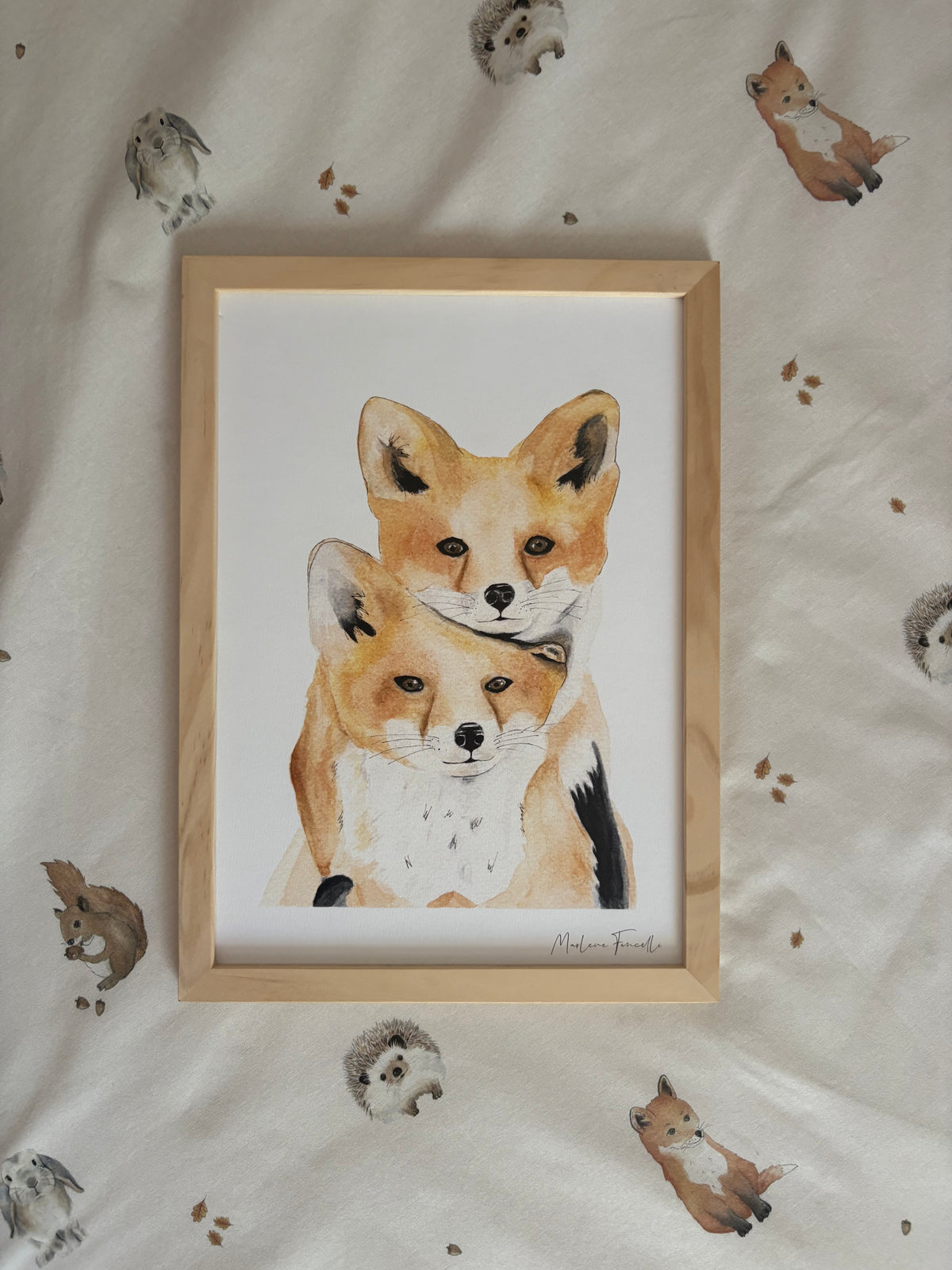 poster deux bébés renards blottis illustration aquarelle