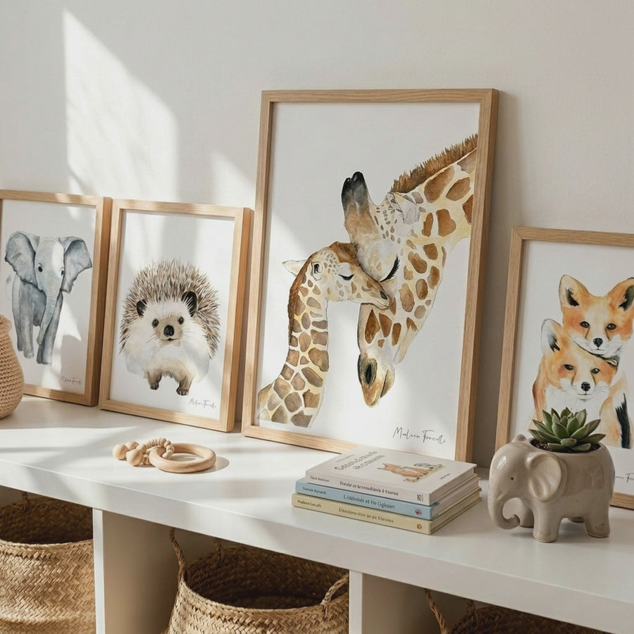 affiches aquarelle animaux pour décoration chambre enfant et bébé