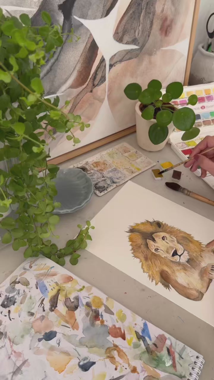 illustration aquarelle lion pour décoration chambre bébé