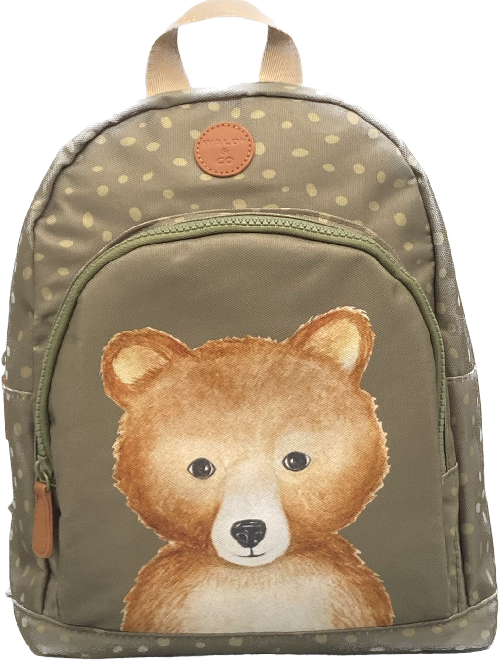 Sac à dos ourson aquarelle vert kaki pour enfant idéal pour la crèche et la maternelle