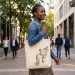 Tote bag Les Aquarelles de Marlène avec illustration famille girafe peinte à la main à l'aquarelle
