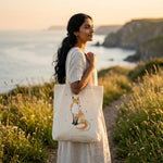 Sac en coton 34 × 40 cm décoré d'une illustration de renard peinte à la main
