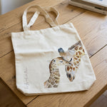 Tote bag famille girafe en coton 100 % avec illustration originale peinte à l'aquarelle par Les Aquarelles de Marlène