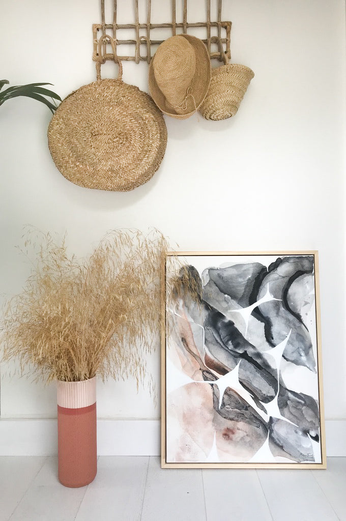 Tableau abstrait minéral encres et acrylique