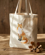 Tote bag renard avec illustration animale aquarelle dans un style doux et naturel