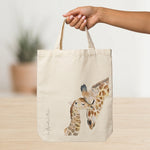 Illustration originale de famille girafe imprimée sur un tote bag en coton pour un usage quotidien