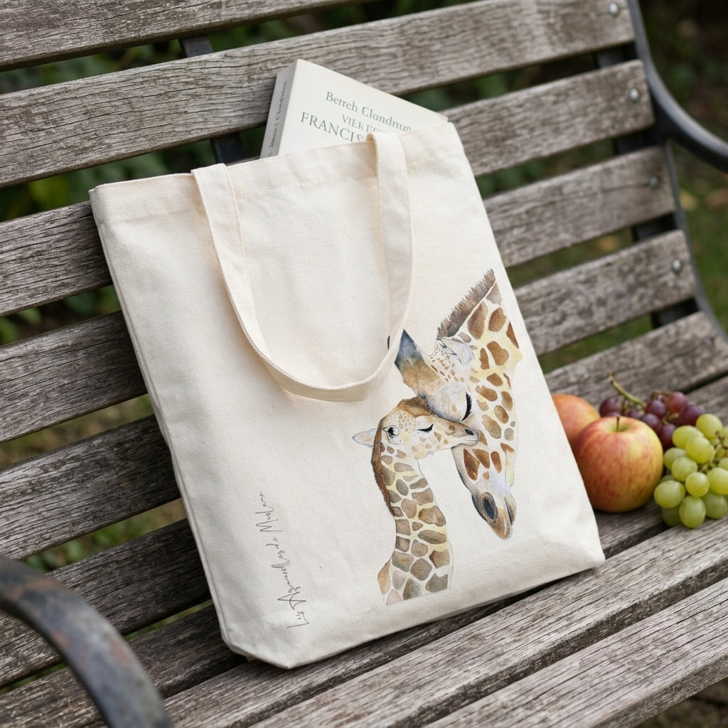 Tote bag girafe en coton naturel, idéal comme cadeau pour les passionnés de nature et d'animaux