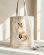 Tote bag renard en coton 100 % avec illustration originale peinte à l'aquarelle par Les Aquarelles de Marlène